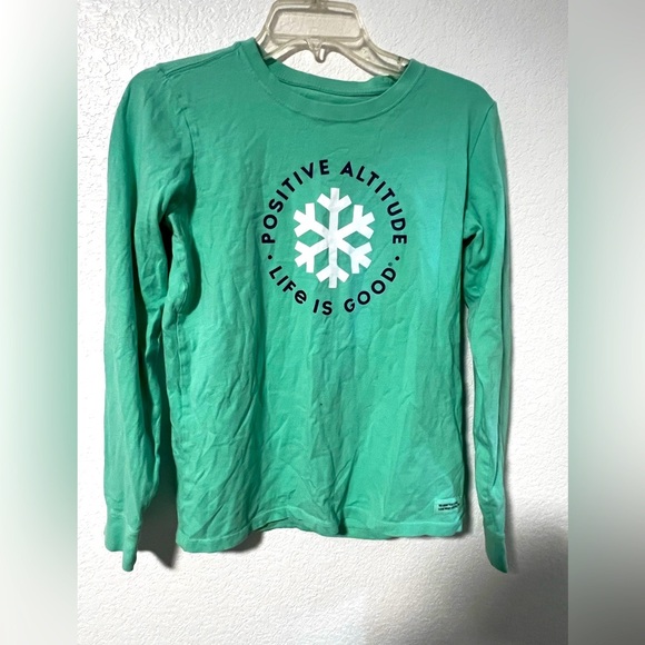 Life Is Good Teal Long Sleeve Shirt with Snowflake - Picture 1 of 5